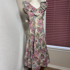 Sofie The Label Dress sz S Midi tiered sleeveless back tie floral cottagecore